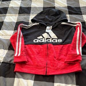 Adidas Kids Black and Red Hoodie Jacket